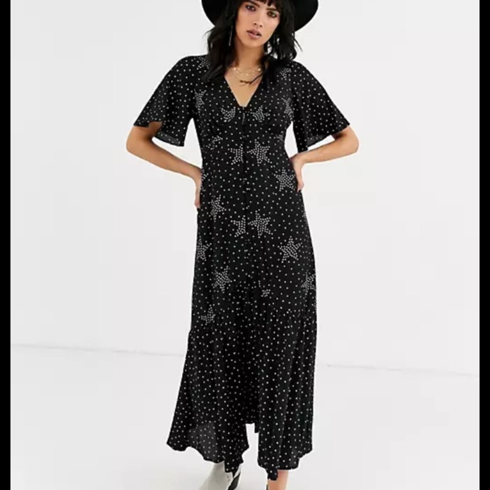 Topshop angel sleeve star print maxi dress